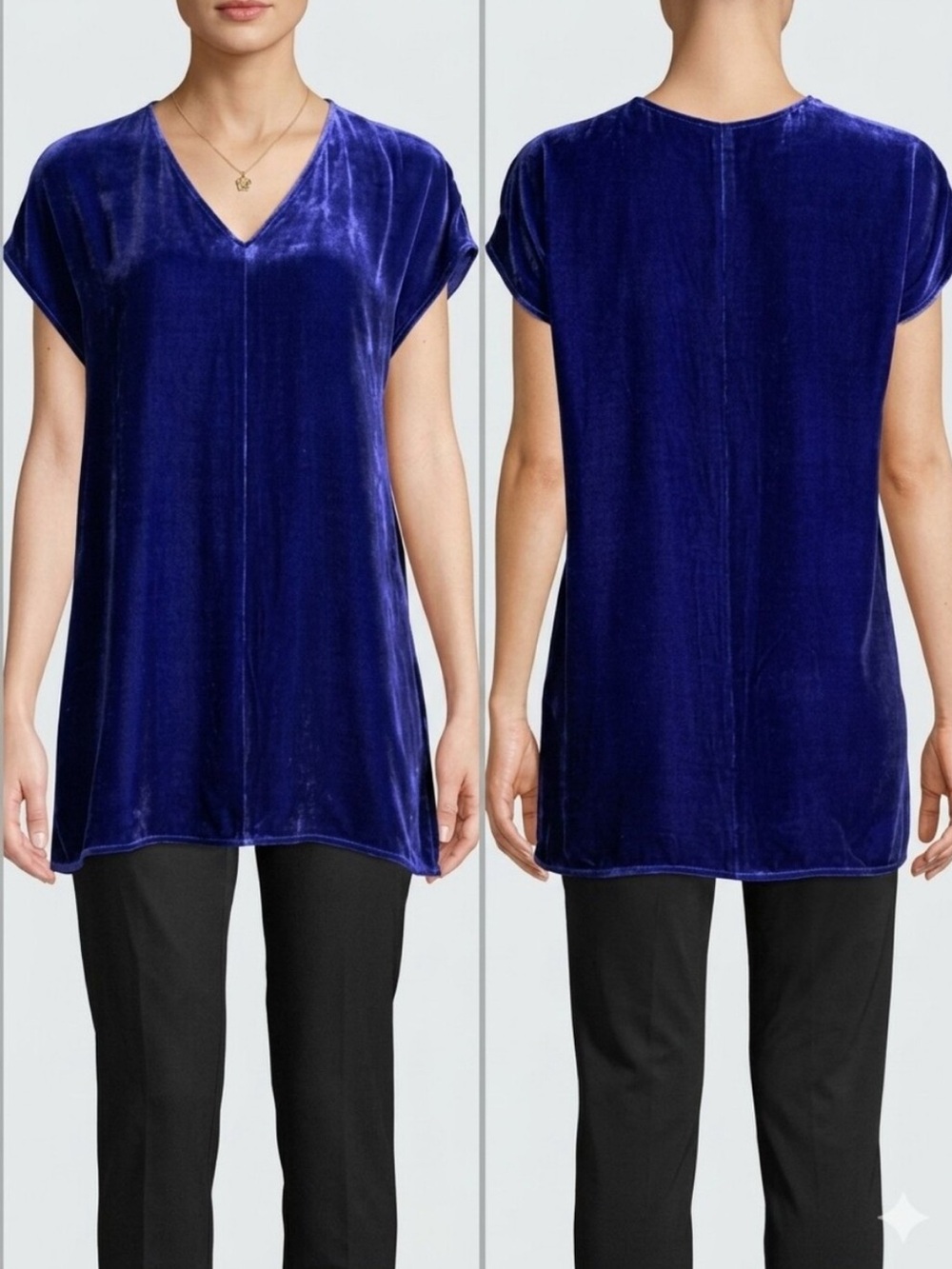 Eileen Fisher Deep Blue Velvet V-Neck Tunic